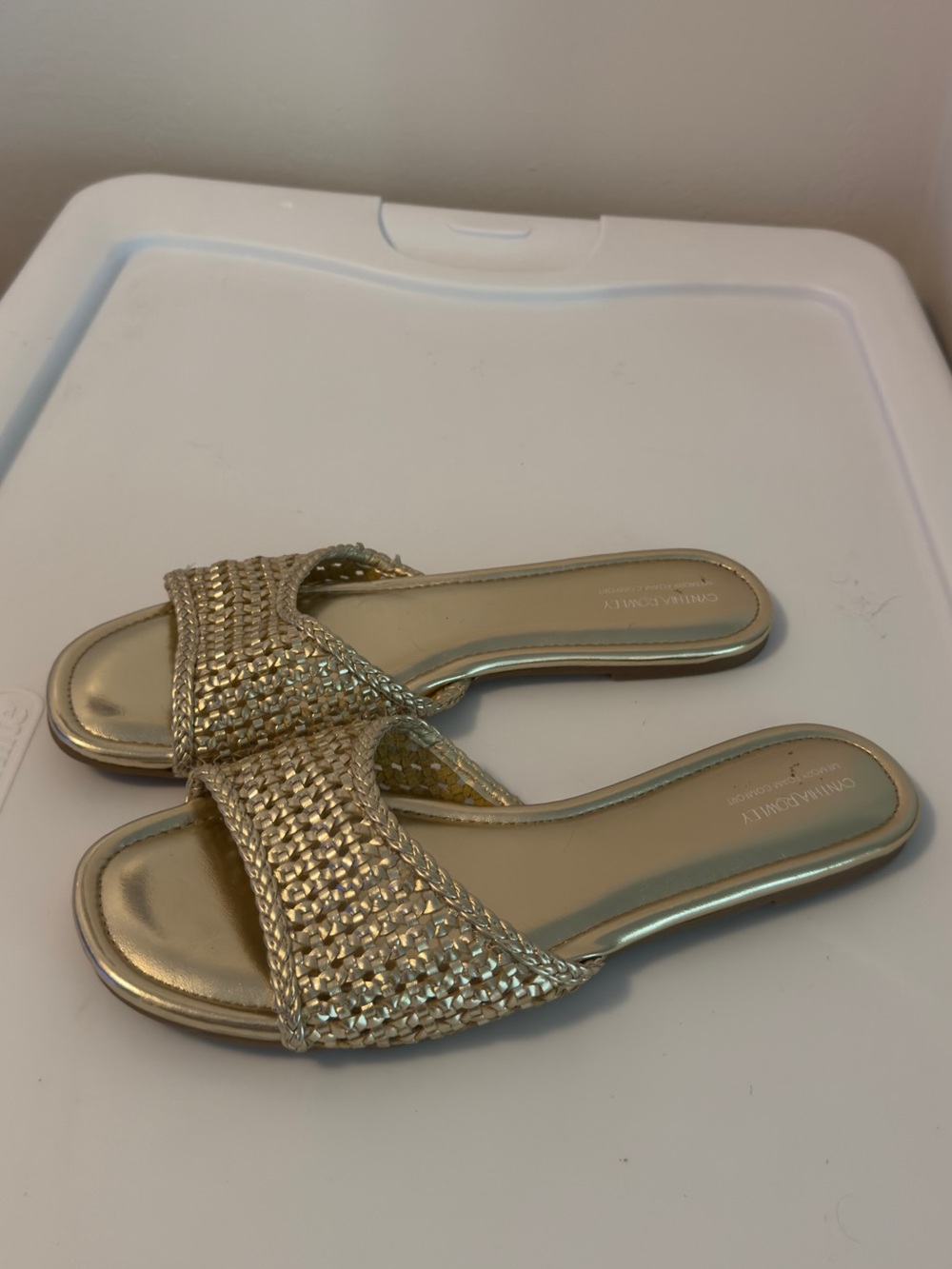 Cynthia Rowley Gold Woven Slide Sandals